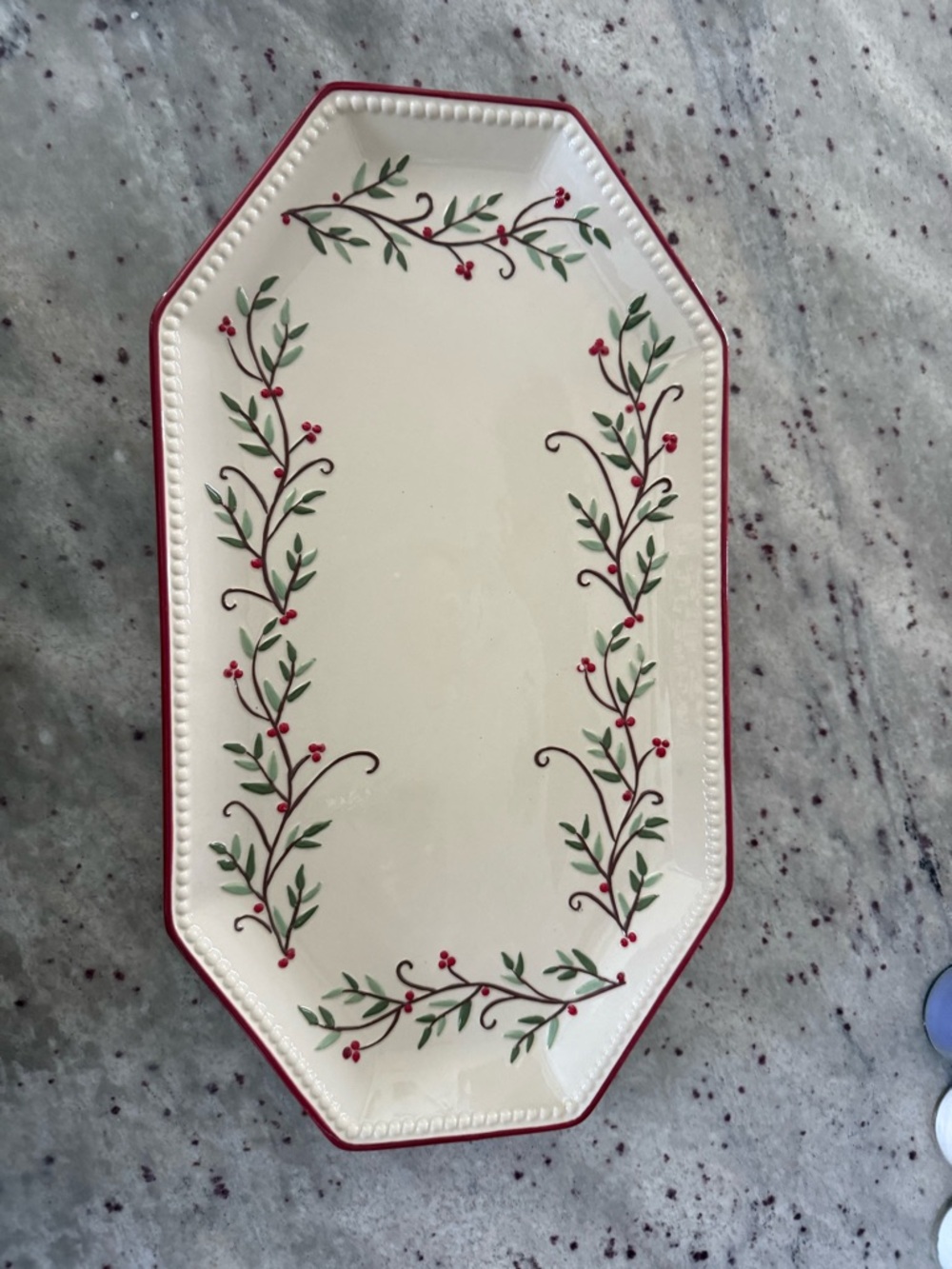 Holiday Berry Ceramic Serving Platter - Red Trim